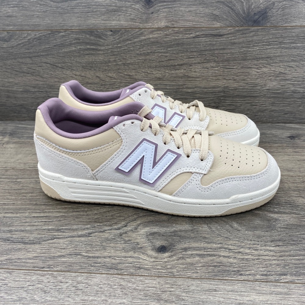 New Balance 480 Sneakers Womens 8.5 Cream Tan Lavender BB480LHP Low Top Shoes - Picture 2 of 9